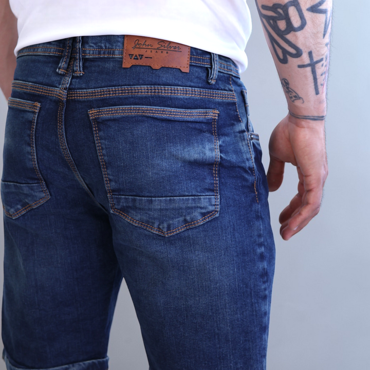 Bermuda Short De Mezclilla Stretch con Demolición John Silver