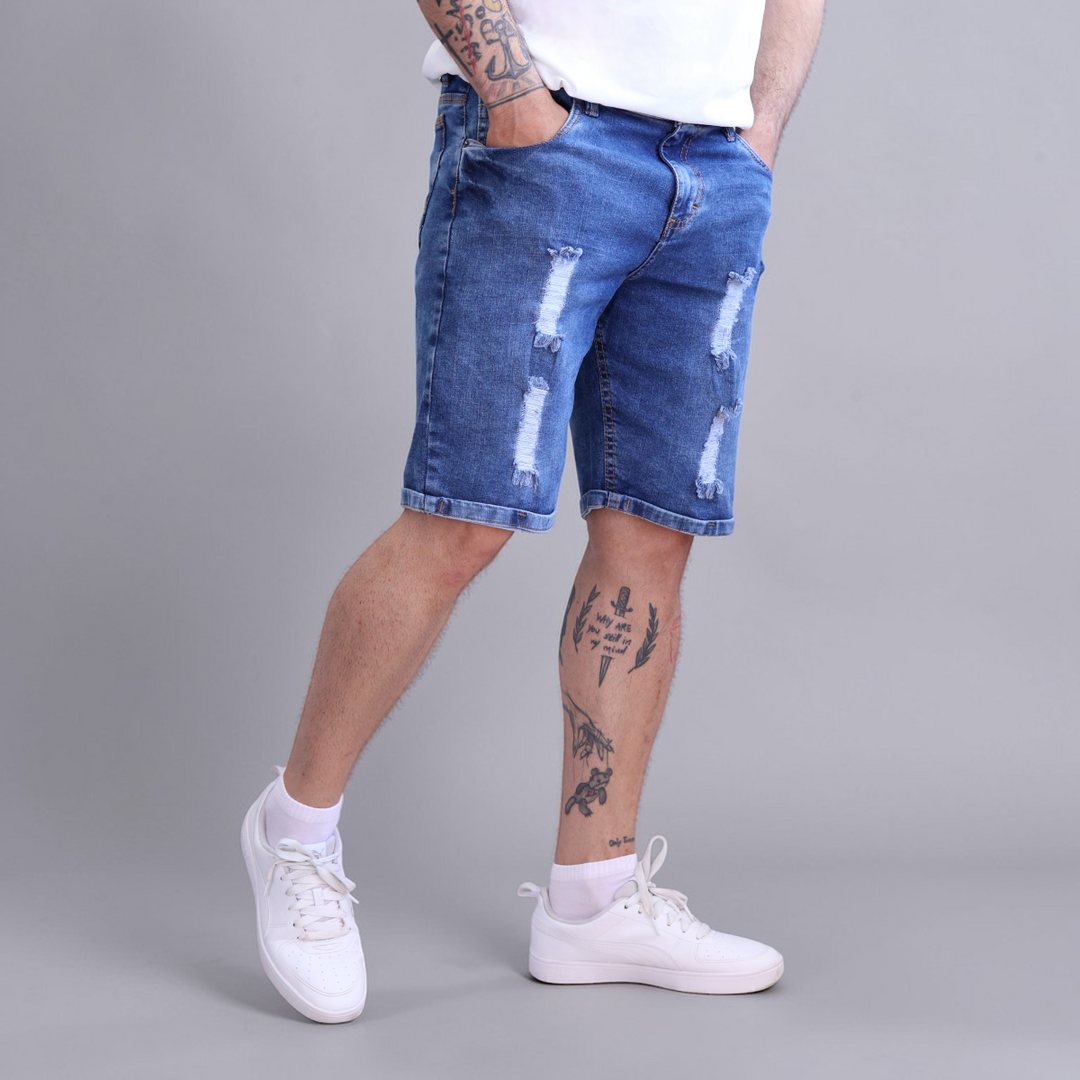 Bermuda Short De Mezclilla Stretch con Demolición John Silver