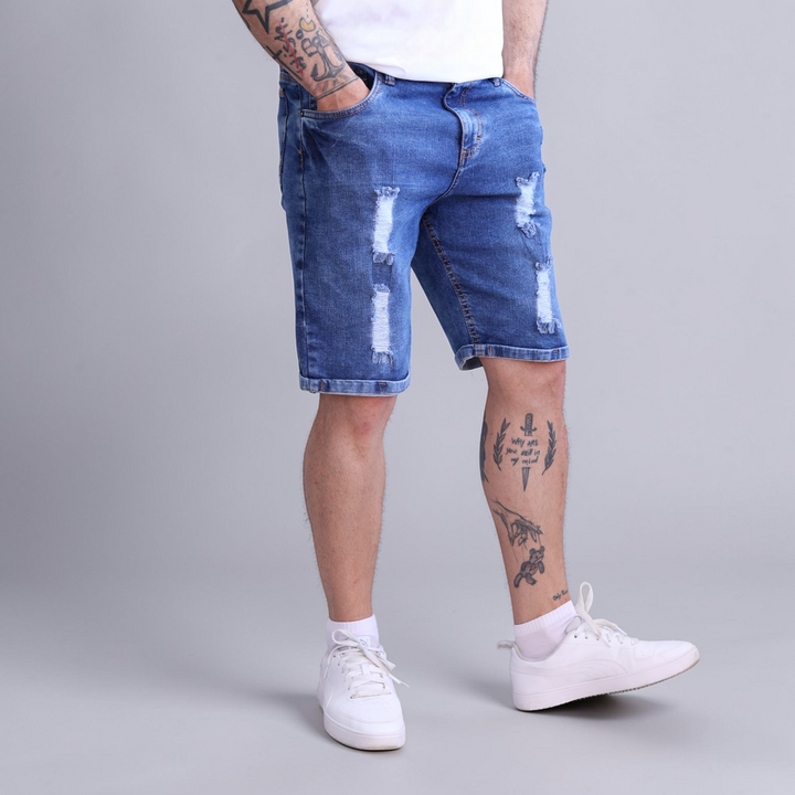 Bermuda Short De Mezclilla Stretch con Demolición John Silver
