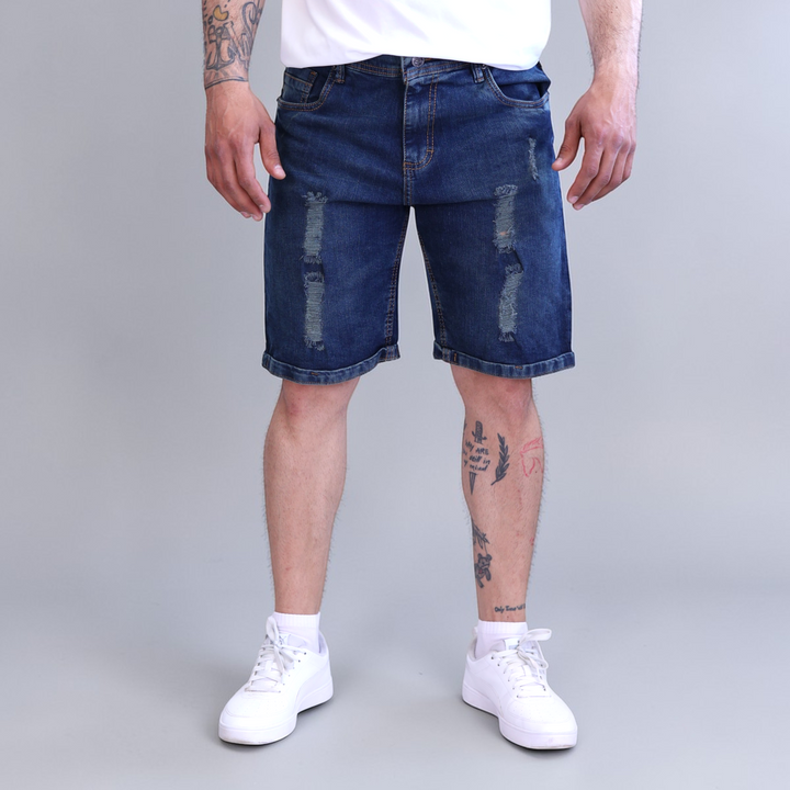 Bermuda Short De Mezclilla Stretch con Demolición John Silver