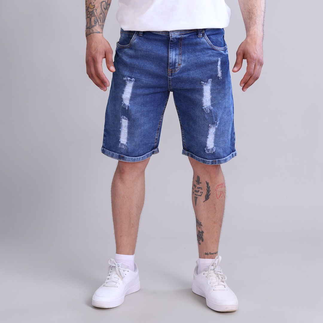 Bermuda Short De Mezclilla Stretch con Demolición John Silver