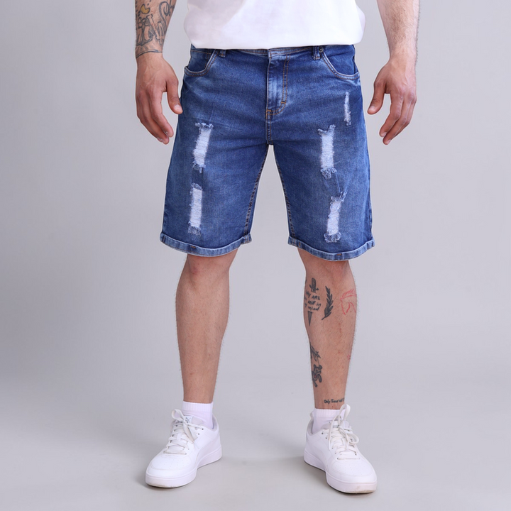 Bermuda Short De Mezclilla Stretch con Demolición John Silver