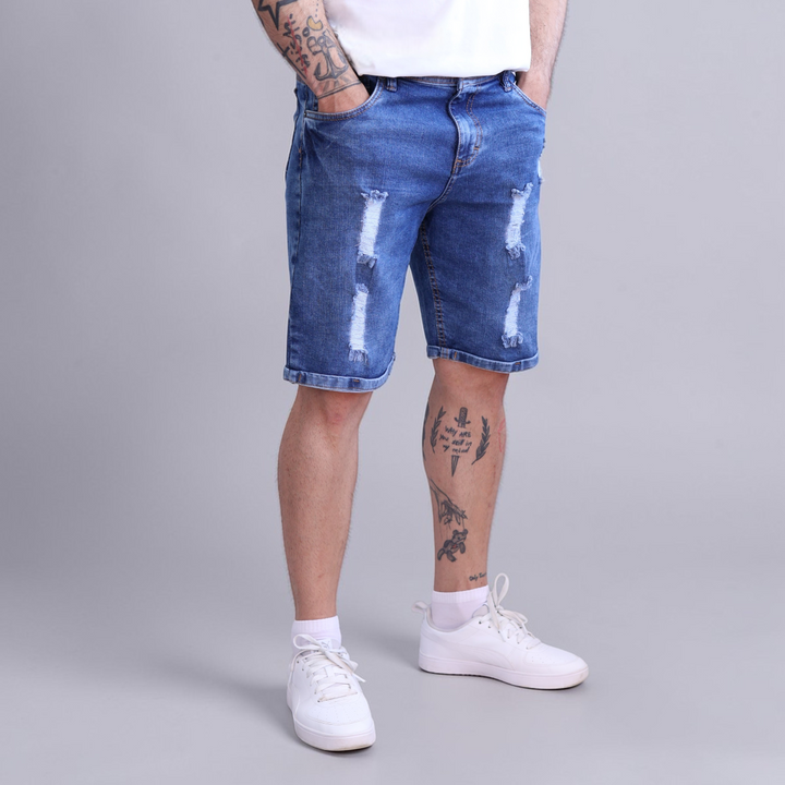 Bermuda Short De Mezclilla Stretch con Demolición John Silver