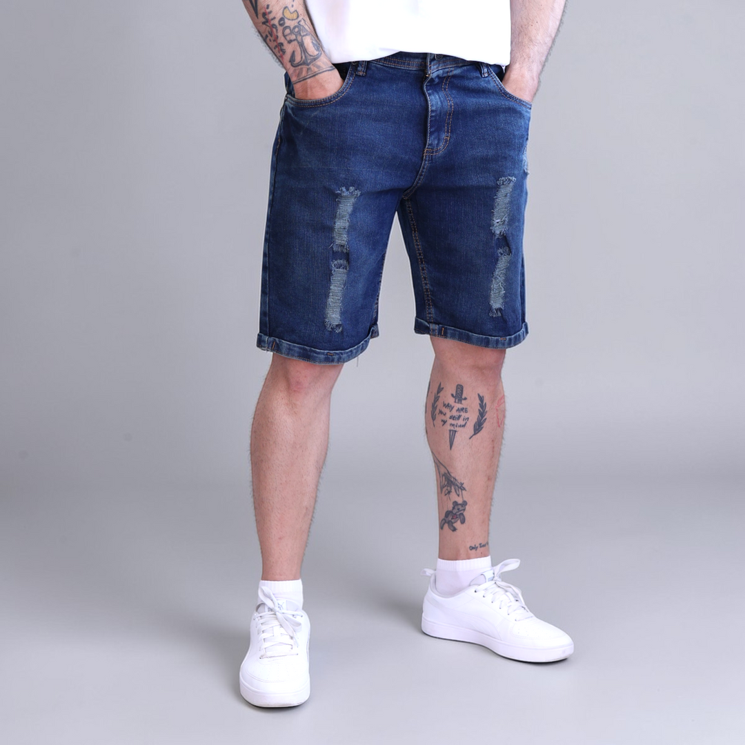Bermuda Short De Mezclilla Stretch con Demolición John Silver