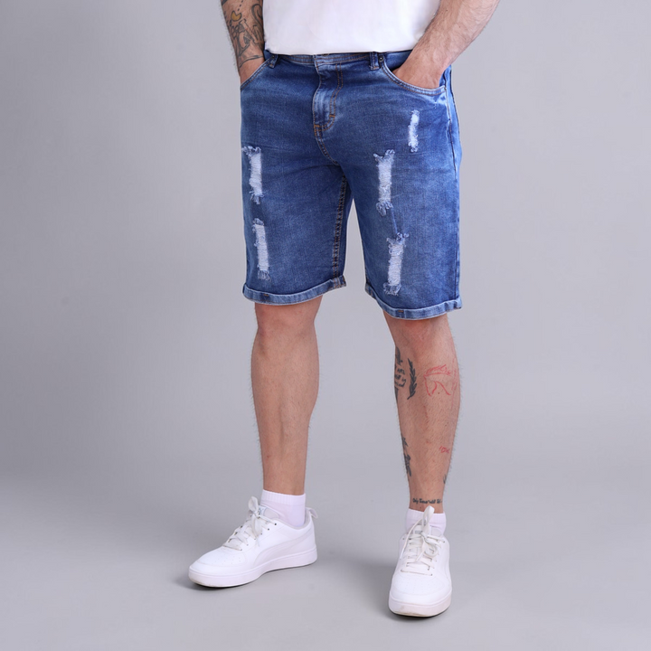 Bermuda Short De Mezclilla Stretch con Demolición John Silver