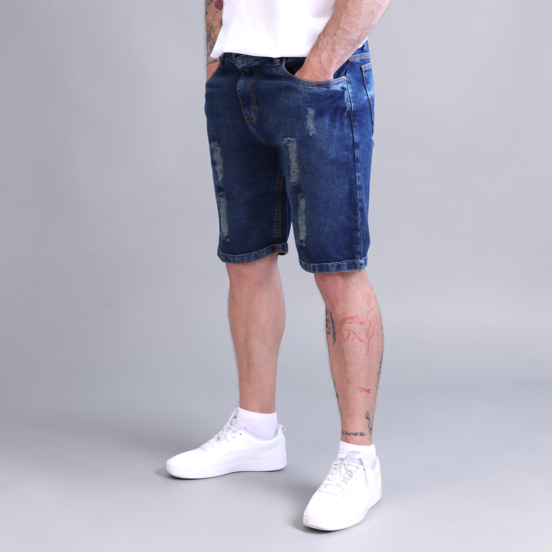 Bermuda Short De Mezclilla Stretch con Demolición John Silver
