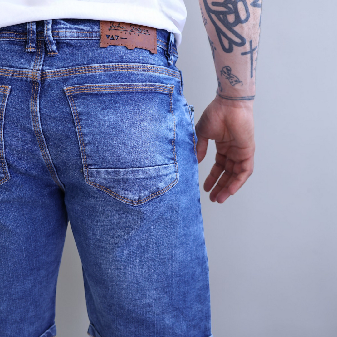 Bermuda Short De Mezclilla Stretch con Demolición John Silver