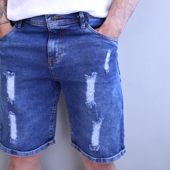 Bermuda Short De Mezclilla Stretch con Demolición John Silver