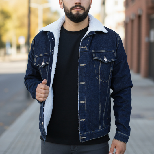 Chamarra de Mezclilla Rígida con Borrega para Hombre John SIlver