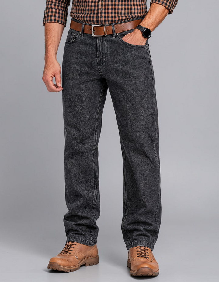 Pantalón Vaquero de Mezclilla Rígida Gris Para Hombre John Silver