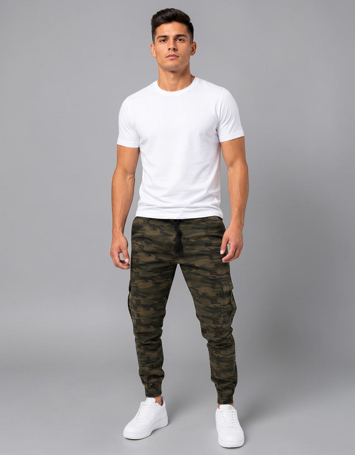 Pantalón Jogger Cargo Camuflaje de Gabardina Stretch John Silver