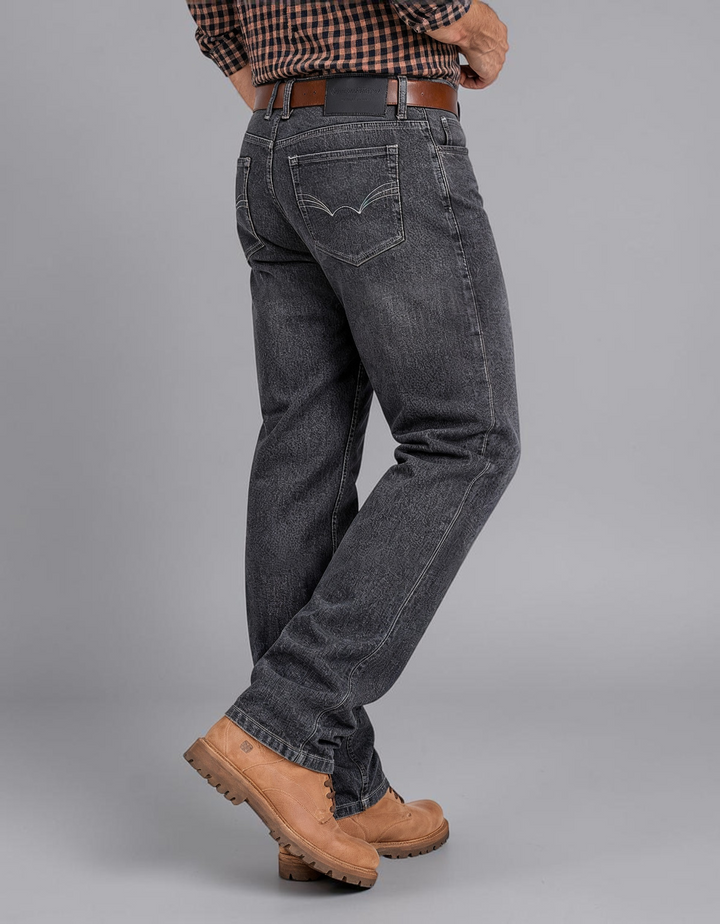 Pantalón Vaquero de Mezclilla Rígida Gris Para Hombre John Silver