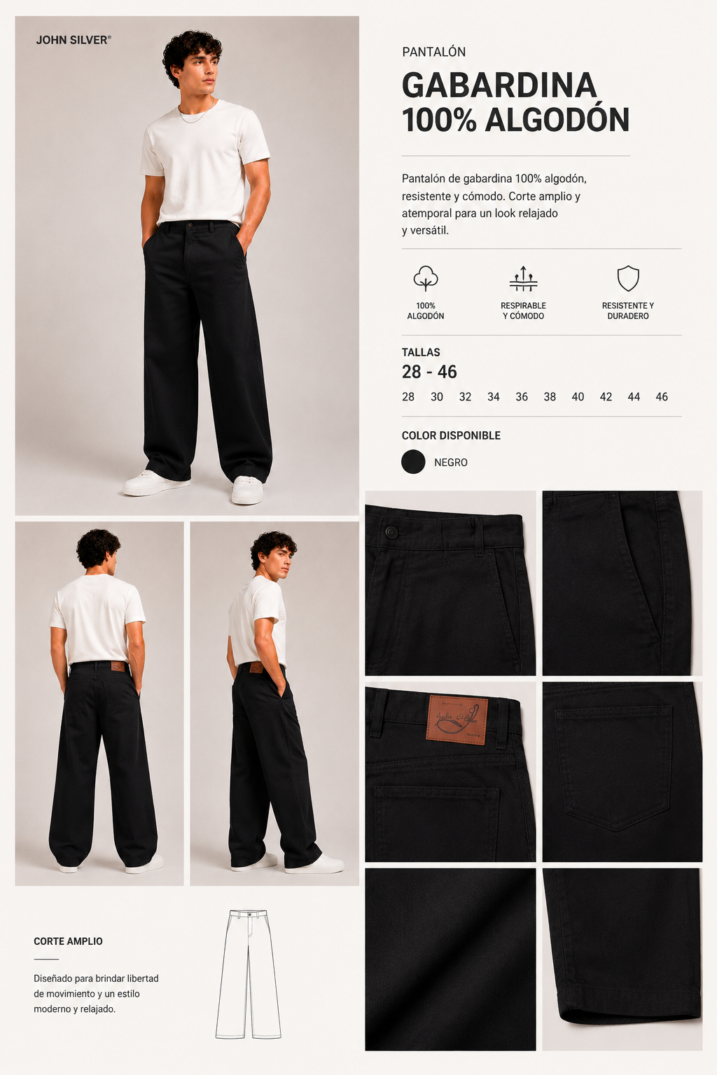 Pantalón Baggy De Gabardina Rígida John Silver