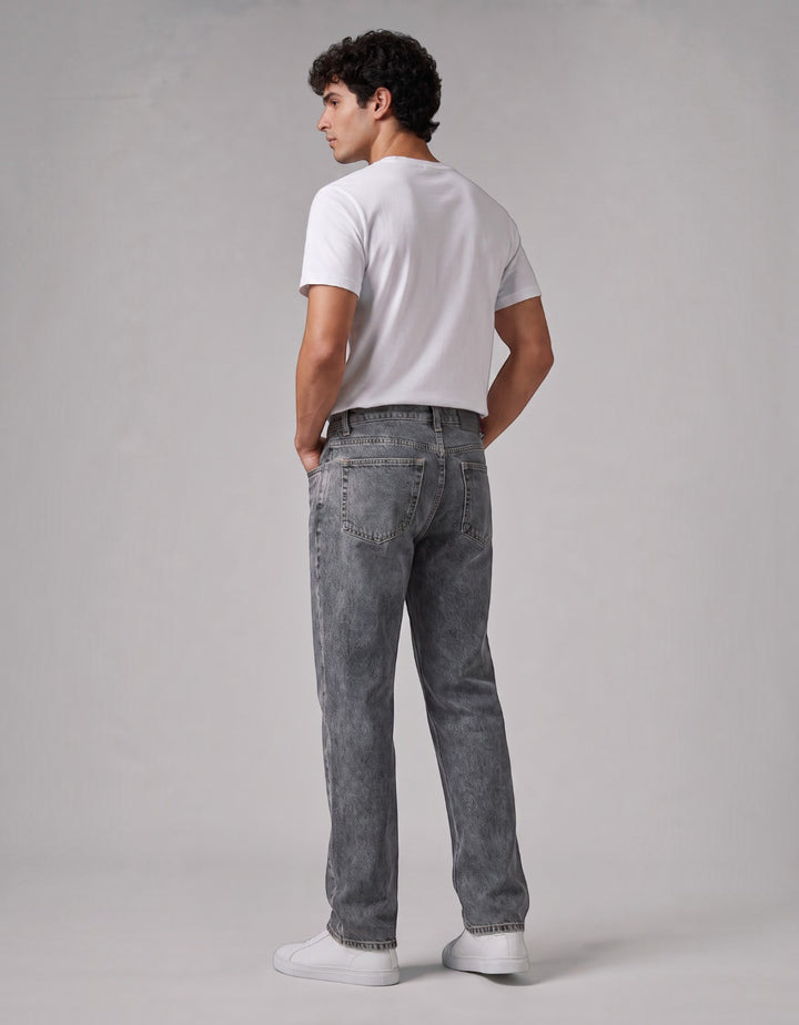 Pantalón Recto de Mezclilla Rígida John Silver Gris Froster Medio - bolsillos traseros
