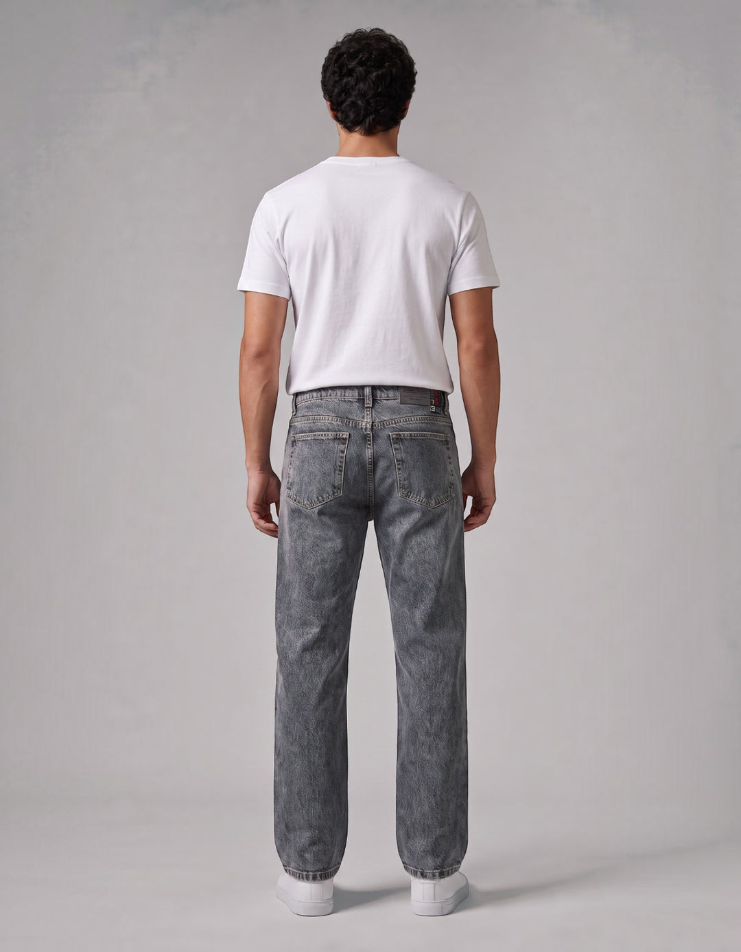 Pantalón Recto de Mezclilla Rígida John Silver Gris Froster Medio - vista trasera