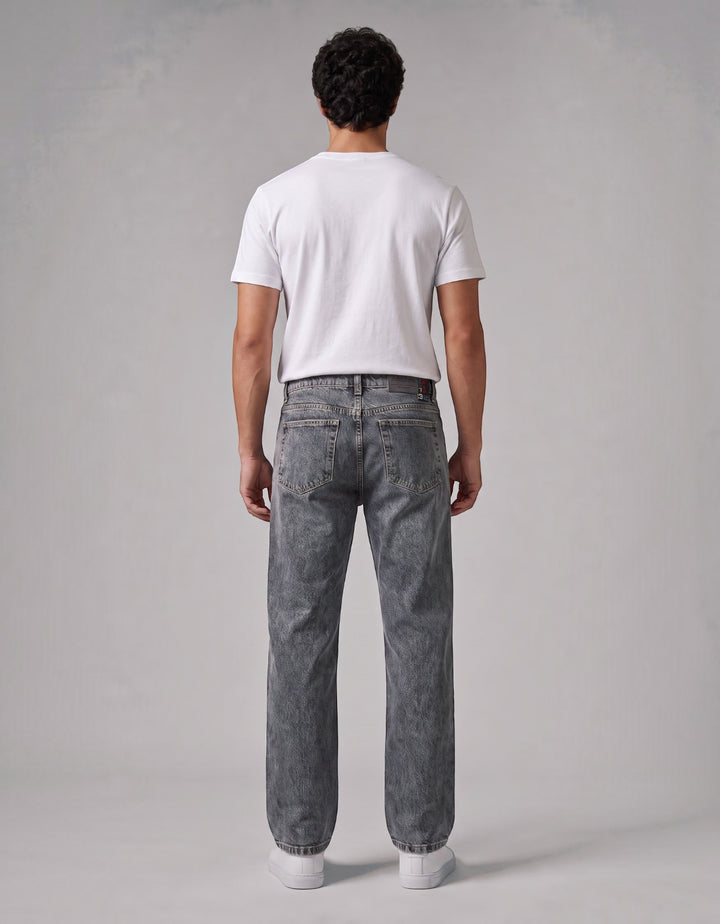Pantalón Recto de Mezclilla Rígida John Silver Gris Froster Medio - vista trasera