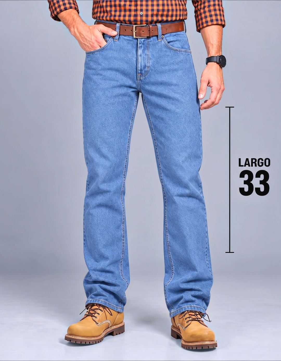 Pantalón recto de mezclilla rígida largo 33 John Silver azul claro - vista frontal