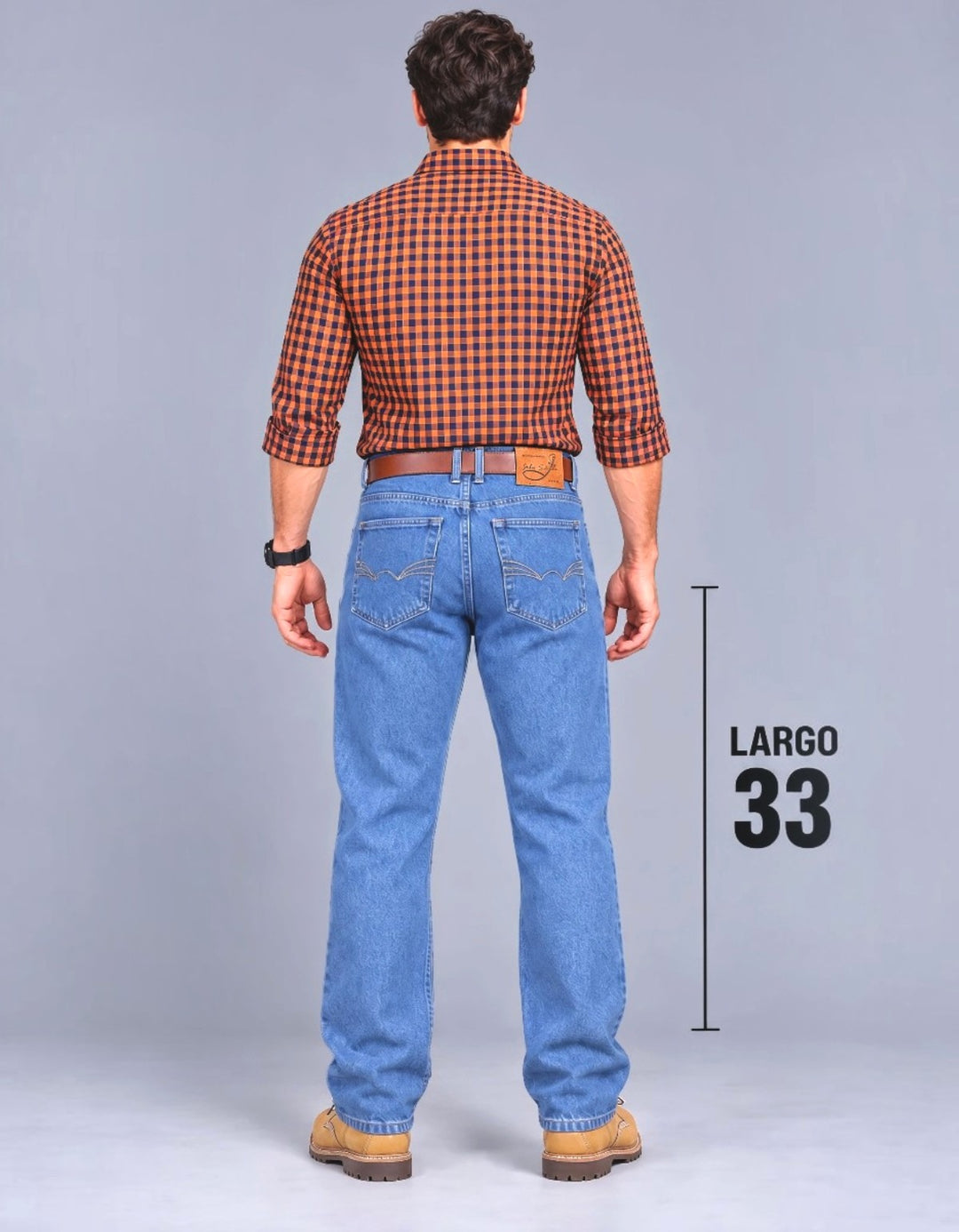 Pantalón recto de mezclilla rígida largo 33 John Silver azul claro - vista trasera completa