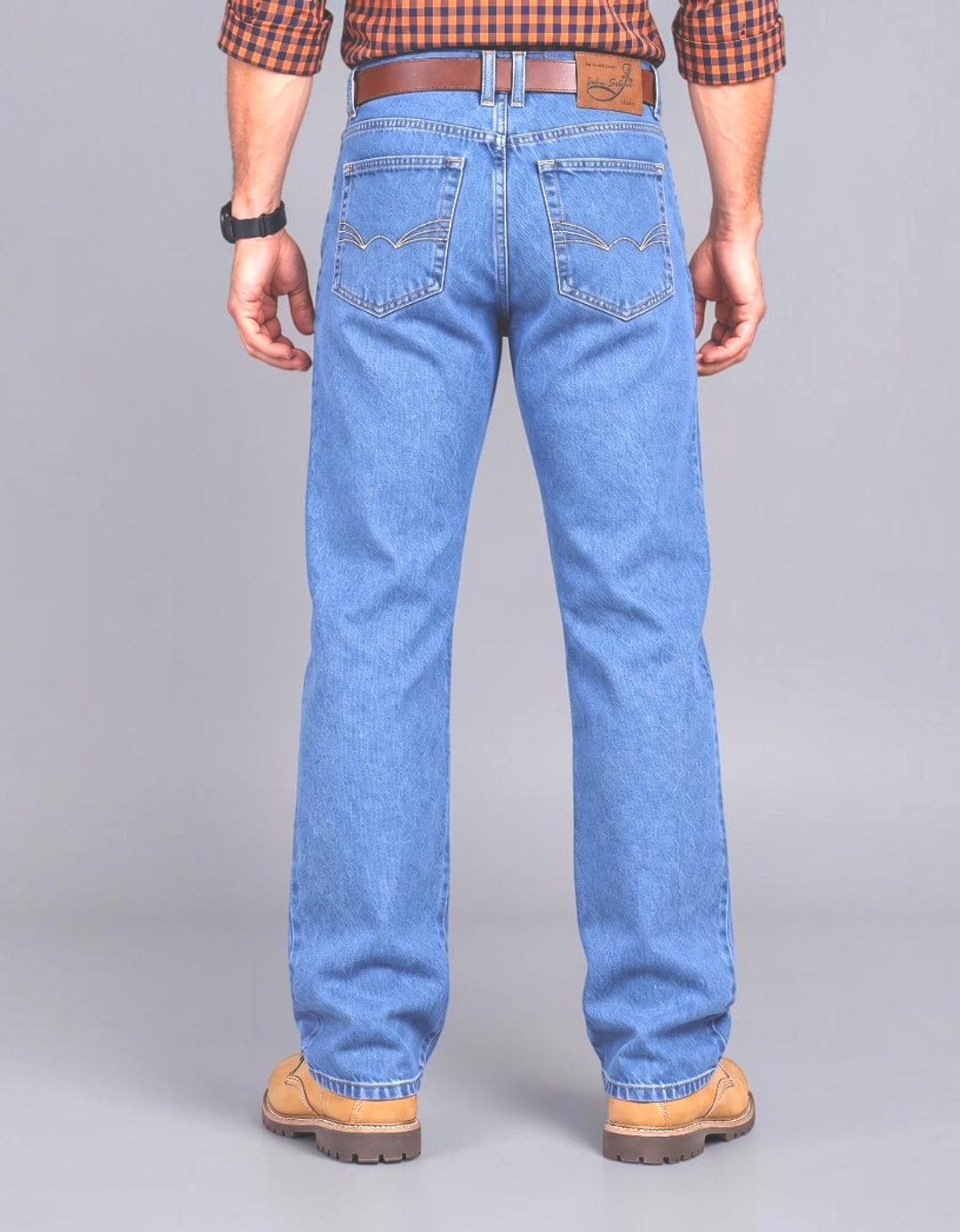 Pantalón recto de mezclilla rígida largo 33 John Silver azul claro - vista trasera