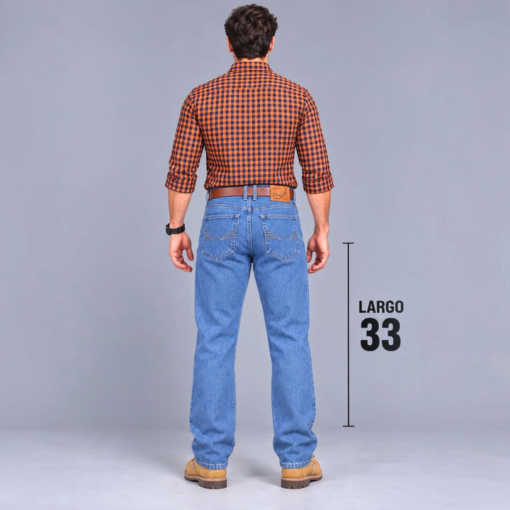 Pantalón recto de mezclilla rígida largo 33 John Silver azul claro - trasera