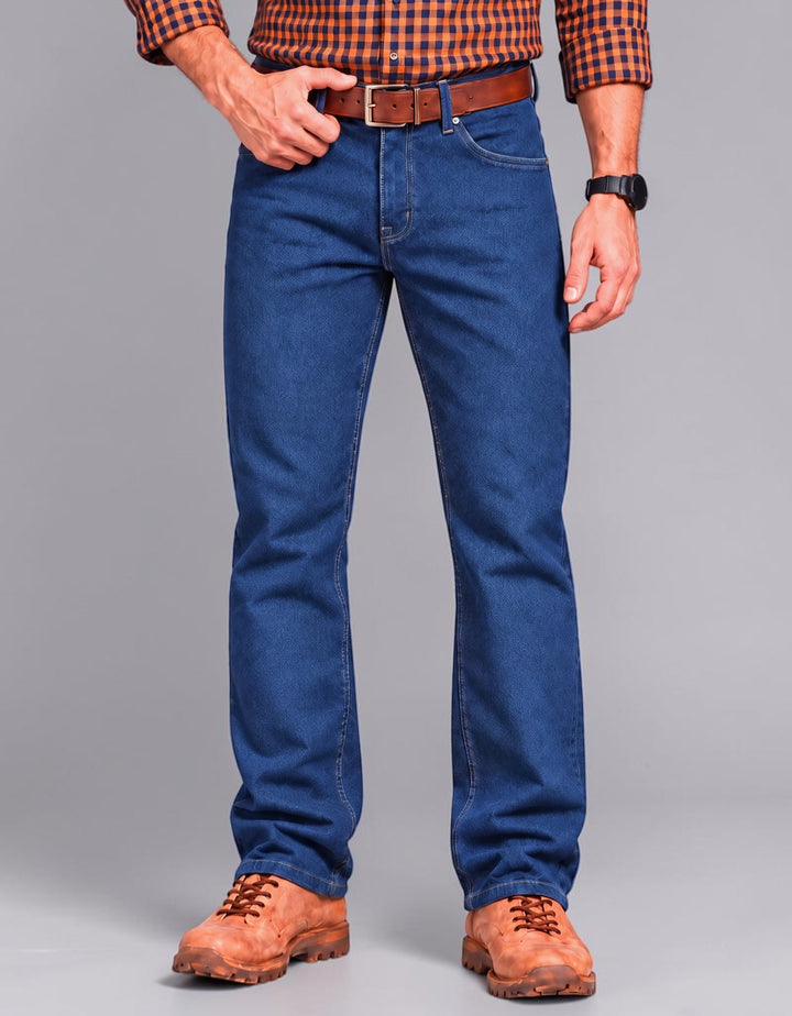 Pantalón recto de mezclilla rígida largo 33 John Silver azul stone liso - vista frontal