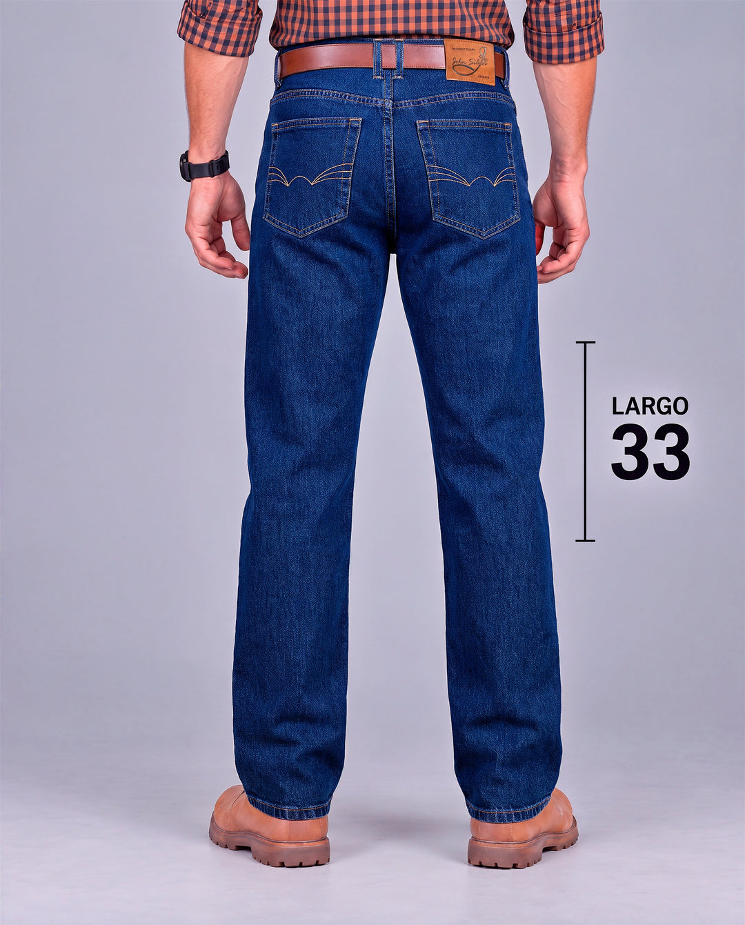 Pantalón recto de mezclilla rígida largo 33 John Silver azul stone liso - vista trasera