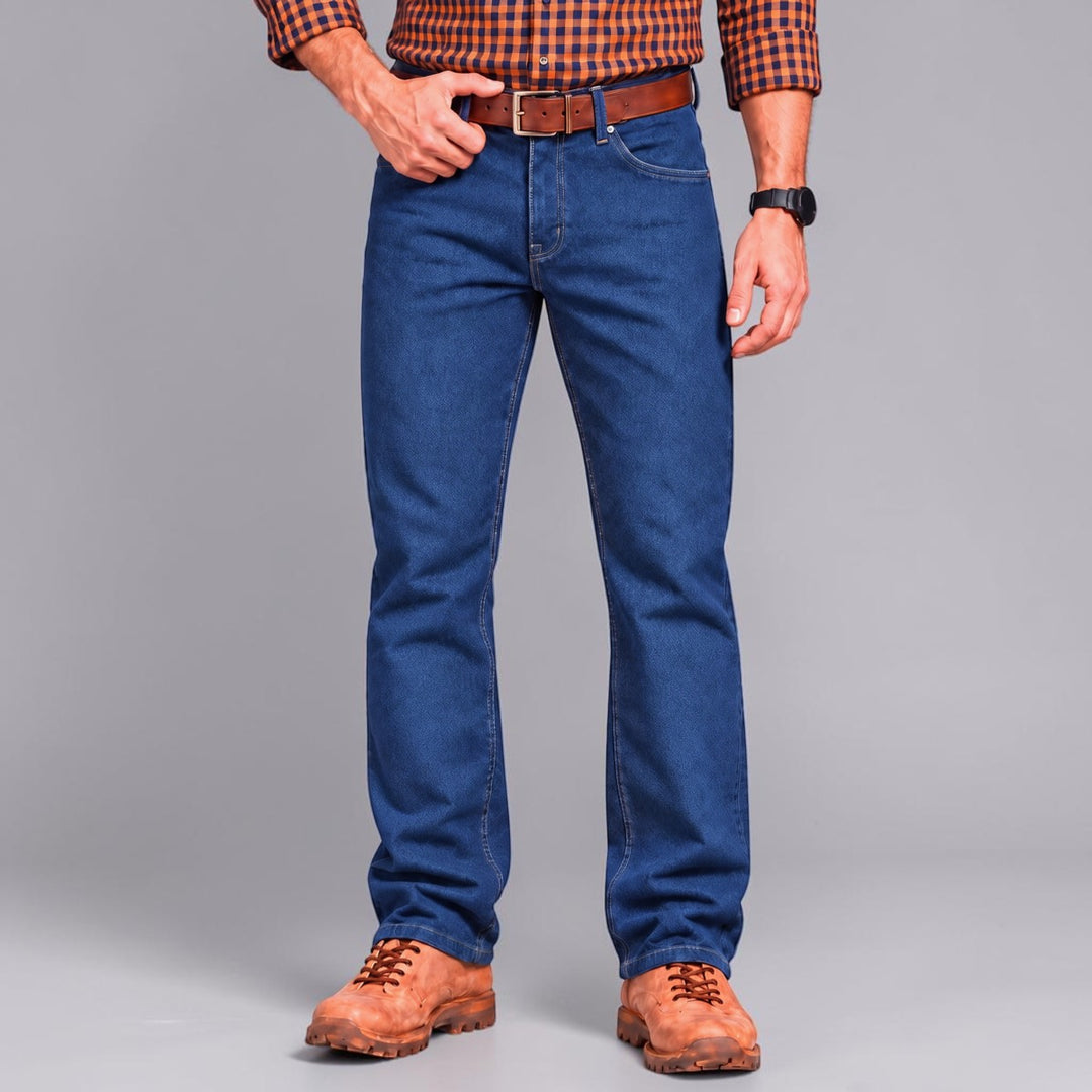 Pantalón recto de mezclilla rígida largo 33 John Silver azul stone liso - frontal