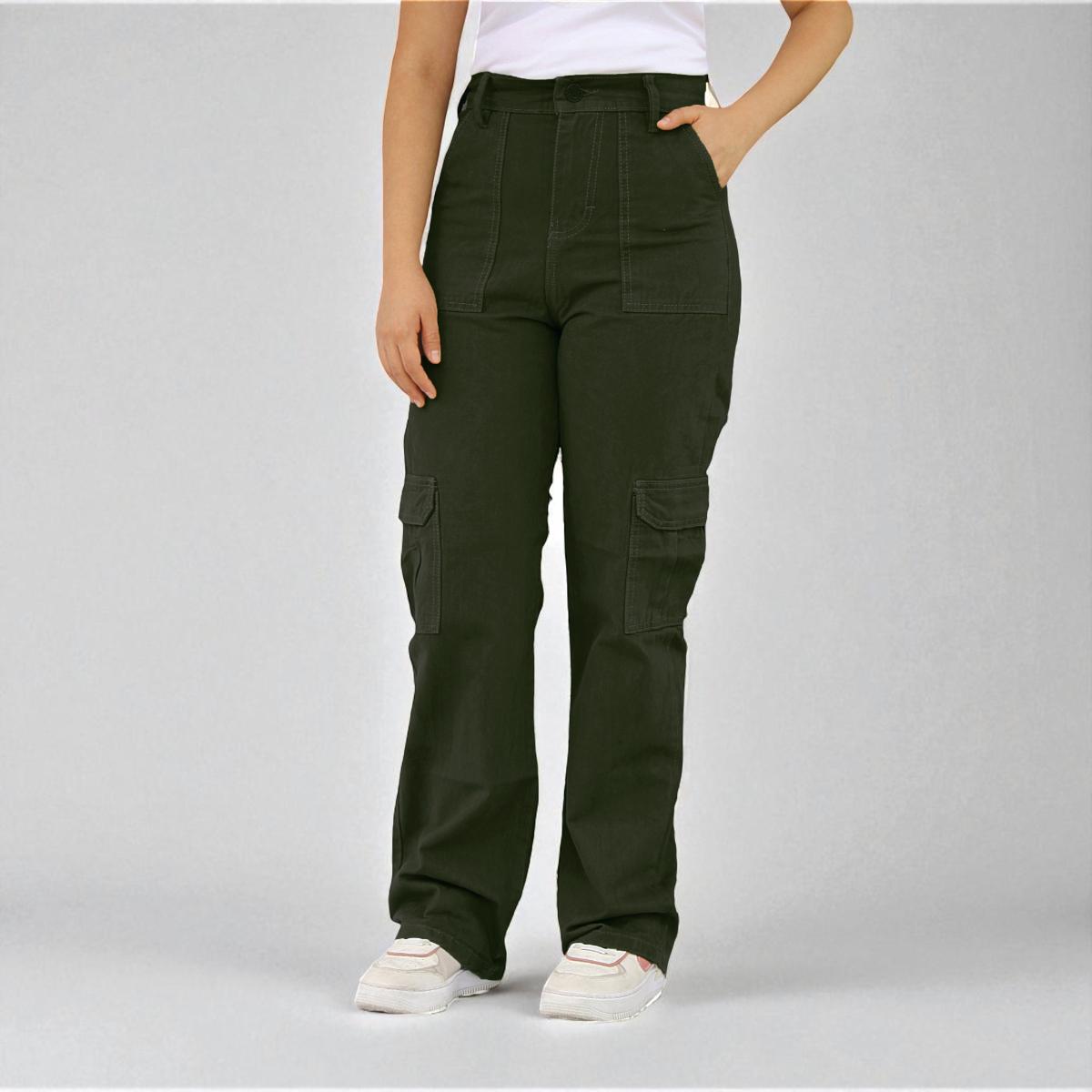 Pantalón Recto Cargo de Gabardina Rígida Dama John Silver