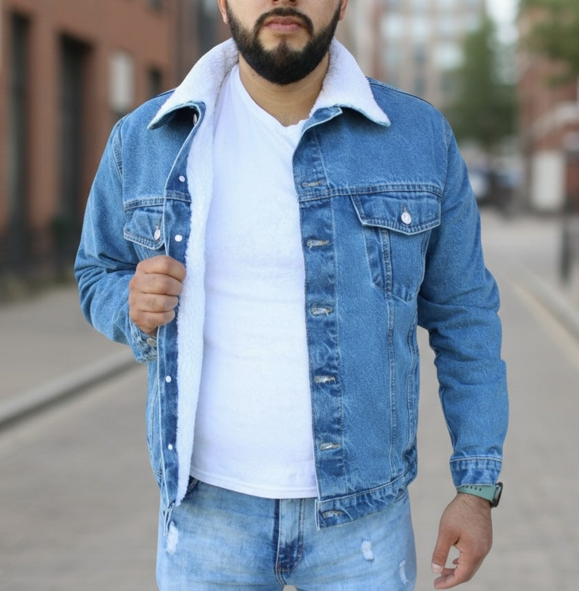 Chamarra de Mezclilla Rígida con Borrega para Hombre John SIlver