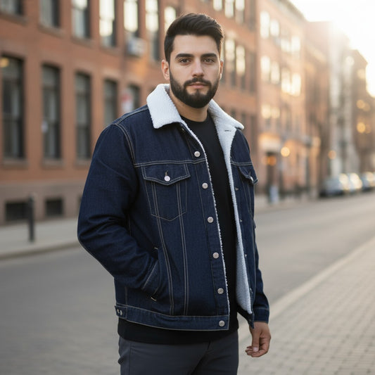 Chamarra de Mezclilla Rígida con Borrega para Hombre John SIlver