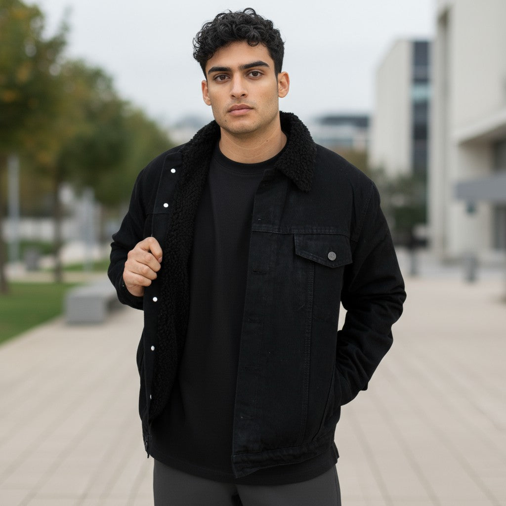 Chamarra de Mezclilla Rígida con Borrega para Hombre John SIlver